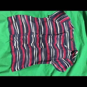 Talbots Navy multi Career Striped Blouse
